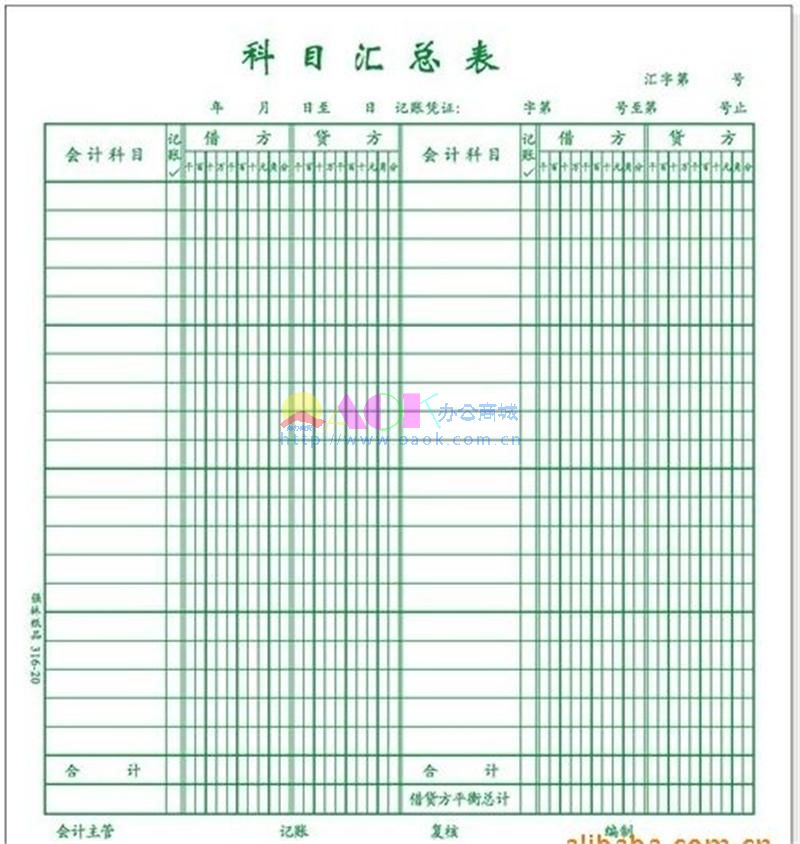 立信 科目汇总表 304-16A